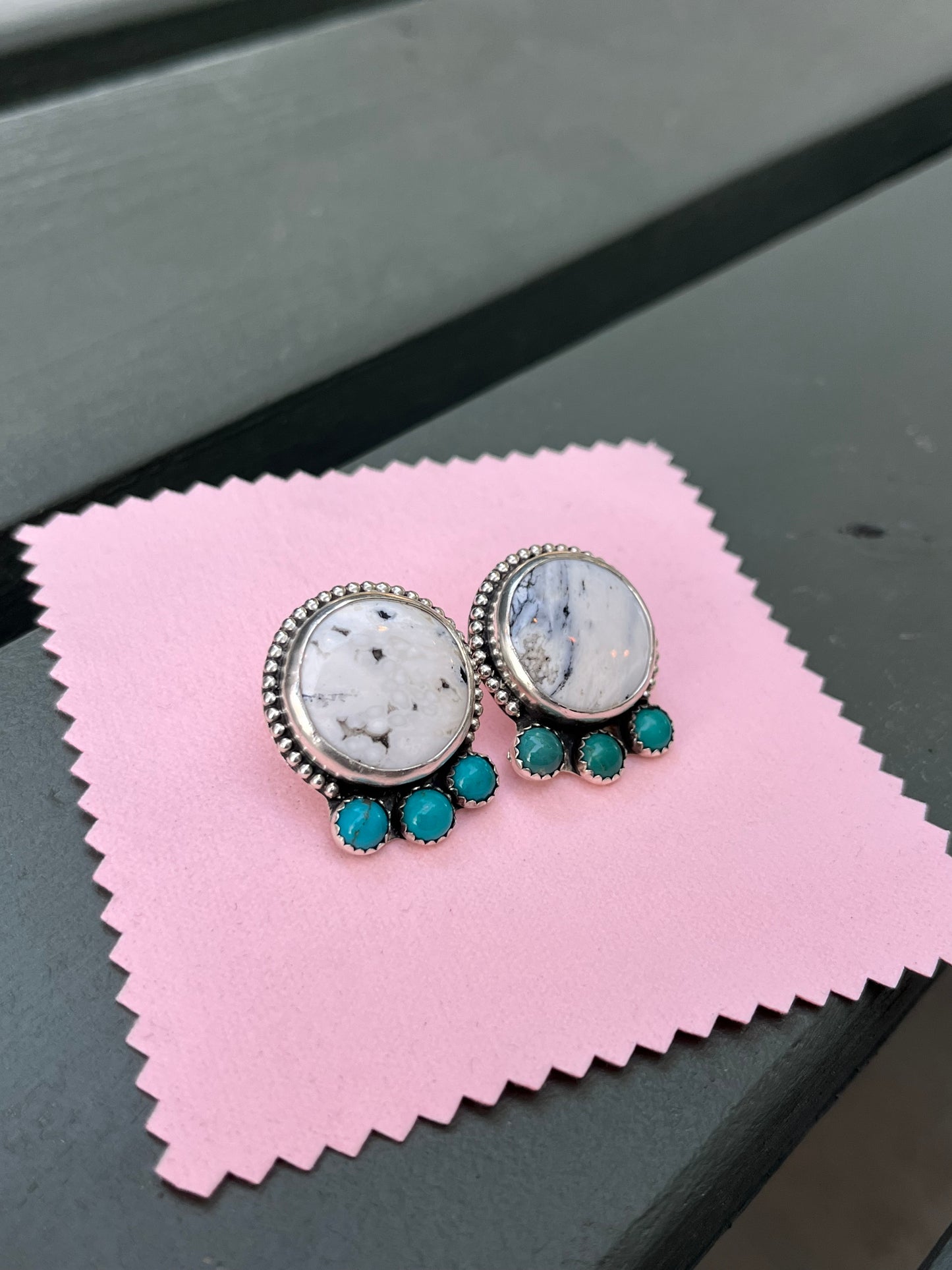 White Buffalo & Sonoran turquoise earrings