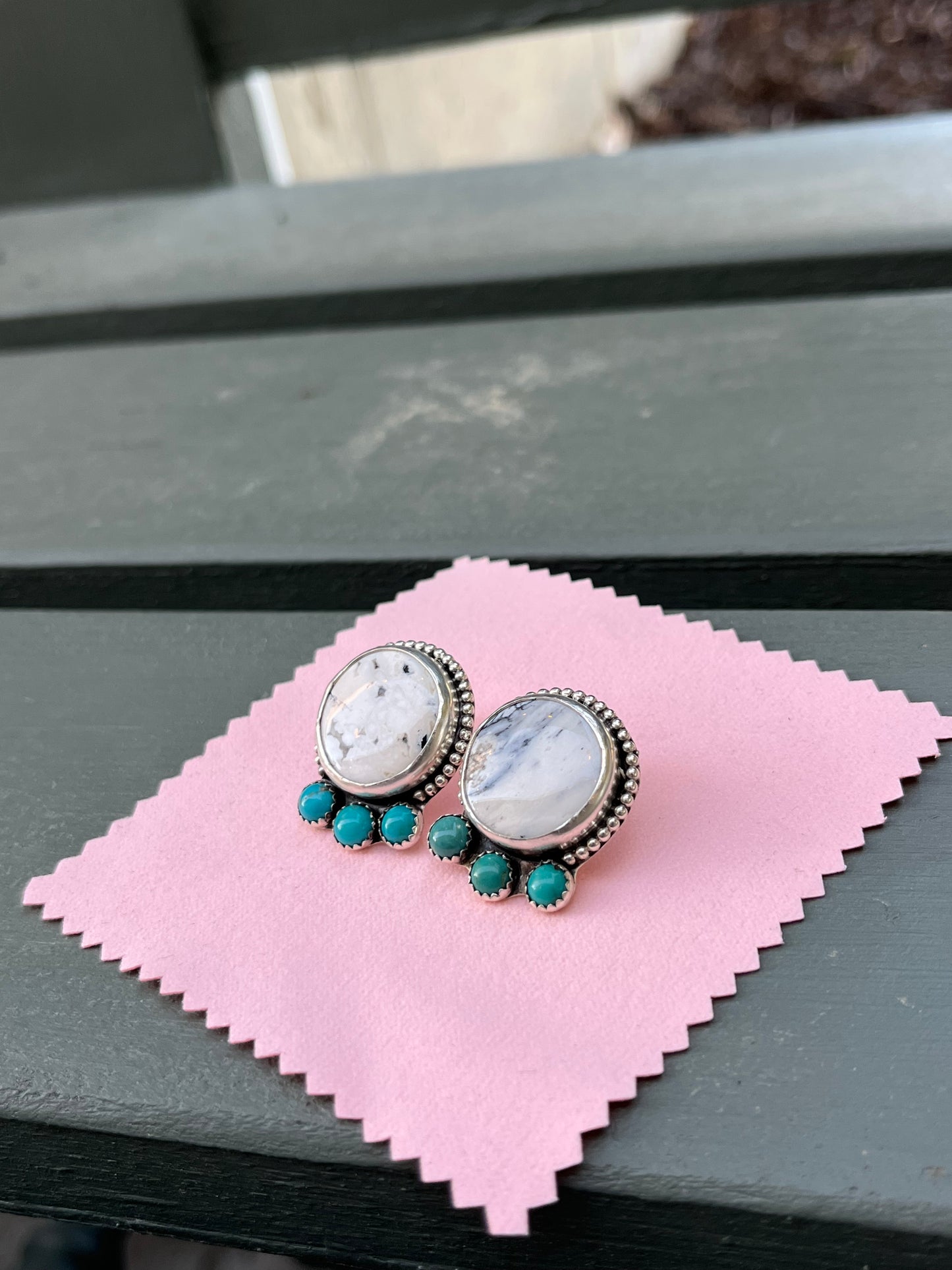 White Buffalo & Sonoran turquoise earrings