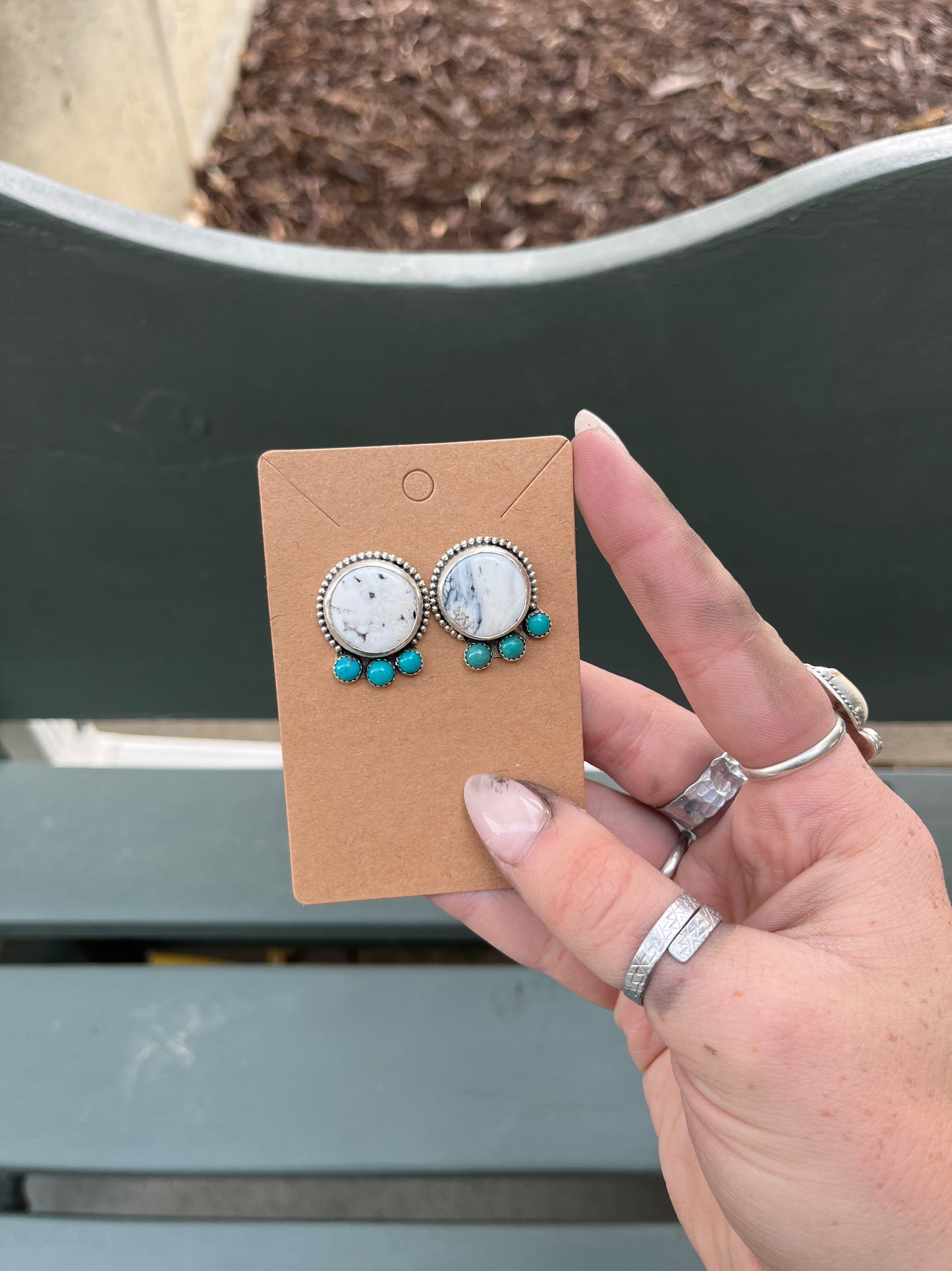 White Buffalo & Sonoran turquoise earrings