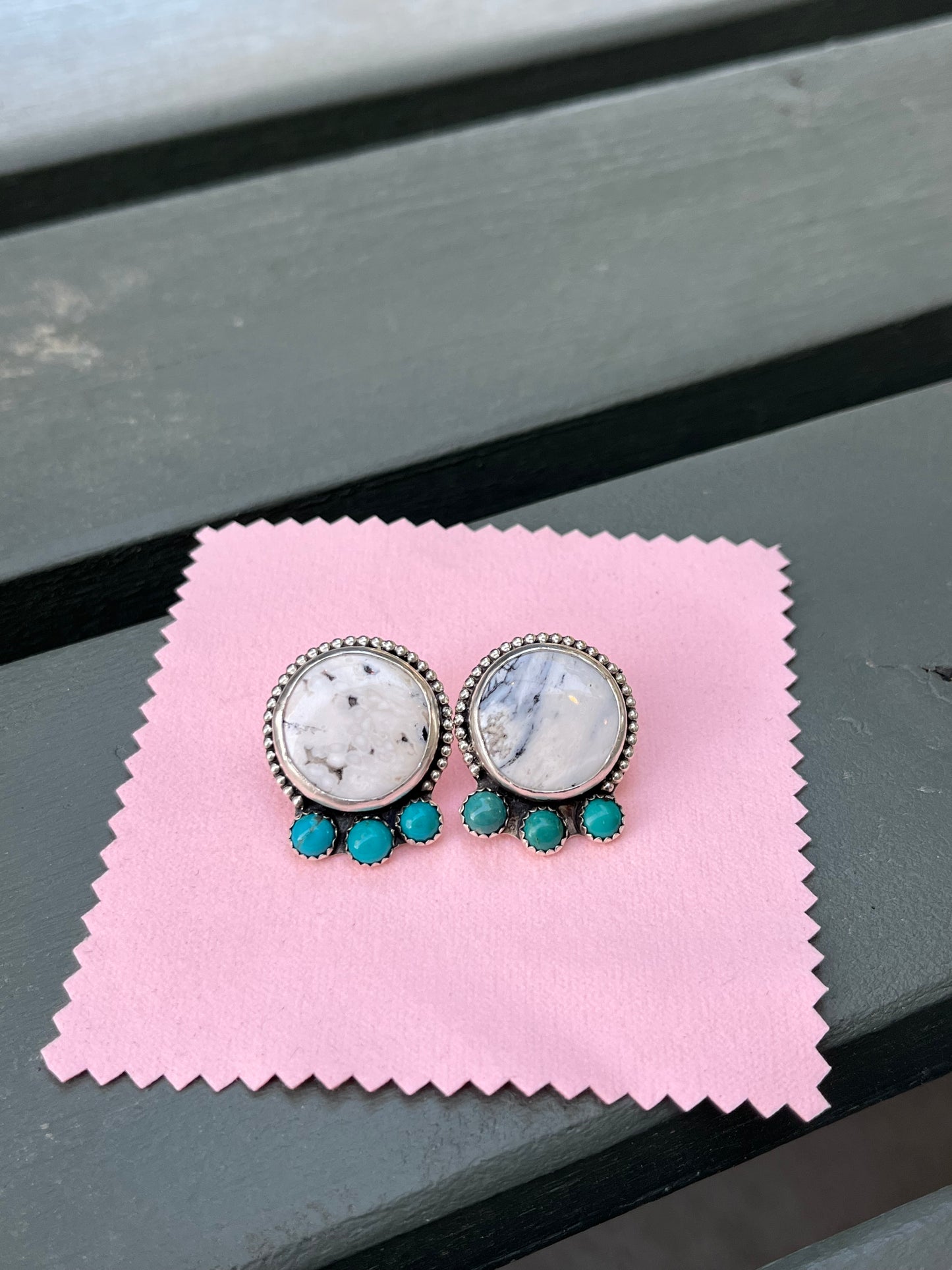 White Buffalo & Sonoran turquoise earrings