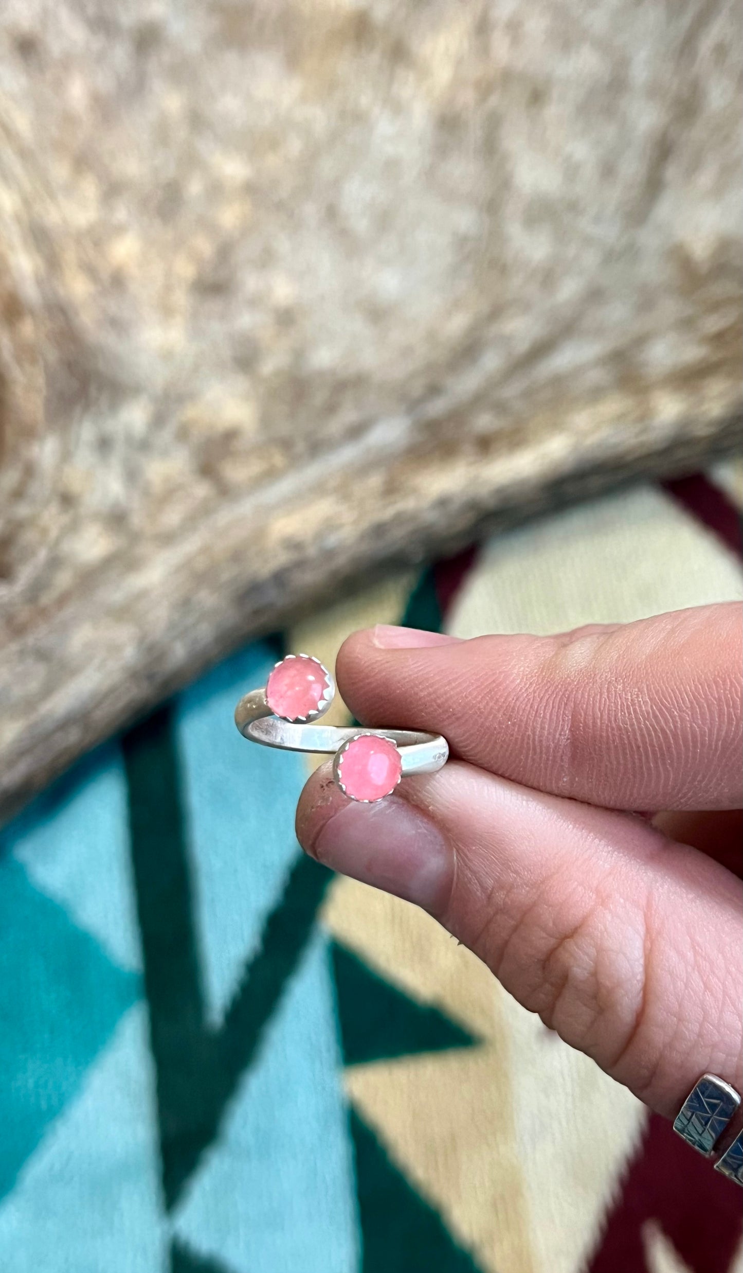 Pink Jade Adjustable Ring