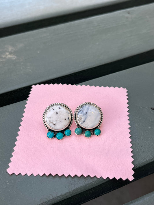 White Buffalo & Sonoran turquoise earrings