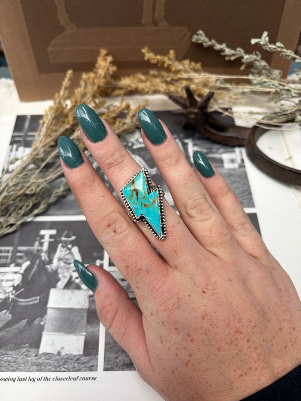 Turquoise Lightning Bolt Ring ~ adjustable
