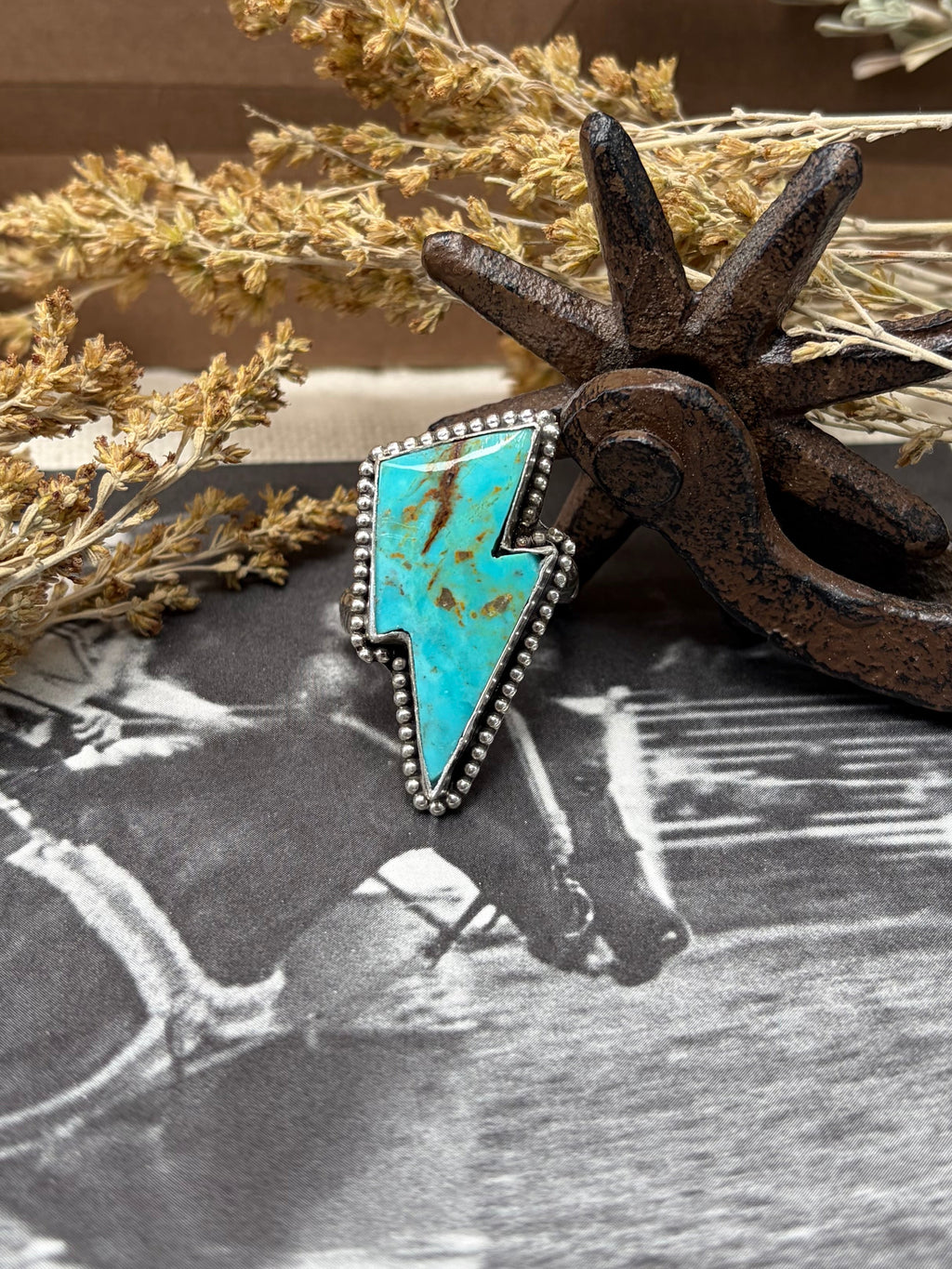 Turquoise Lightning Bolt Ring ~ adjustable