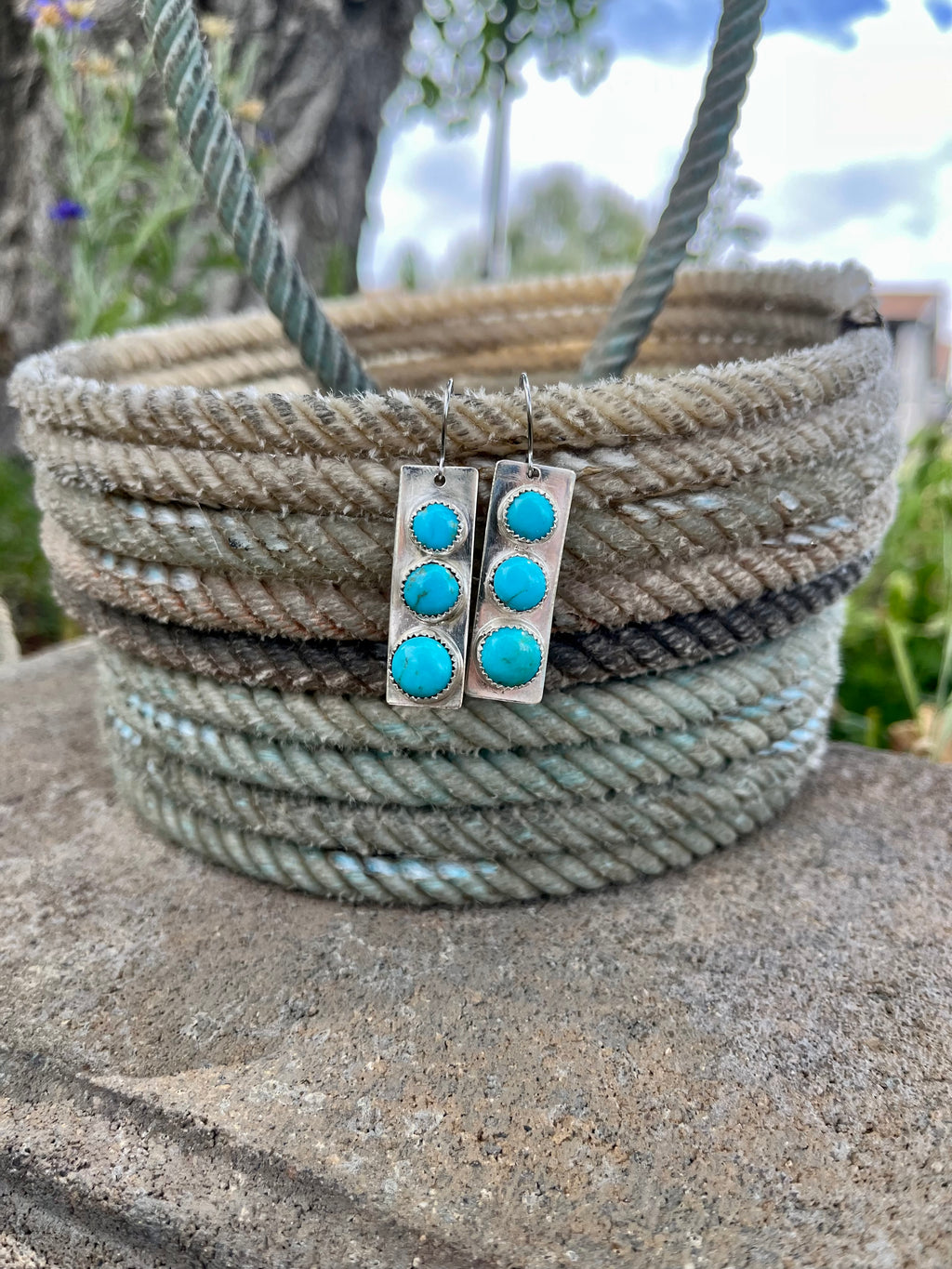 Three Stone Bar Earrings