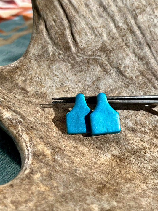 Turquoise Cow Tag Earrings Large