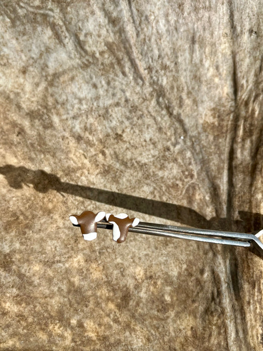 Brown And White Cow Earrings