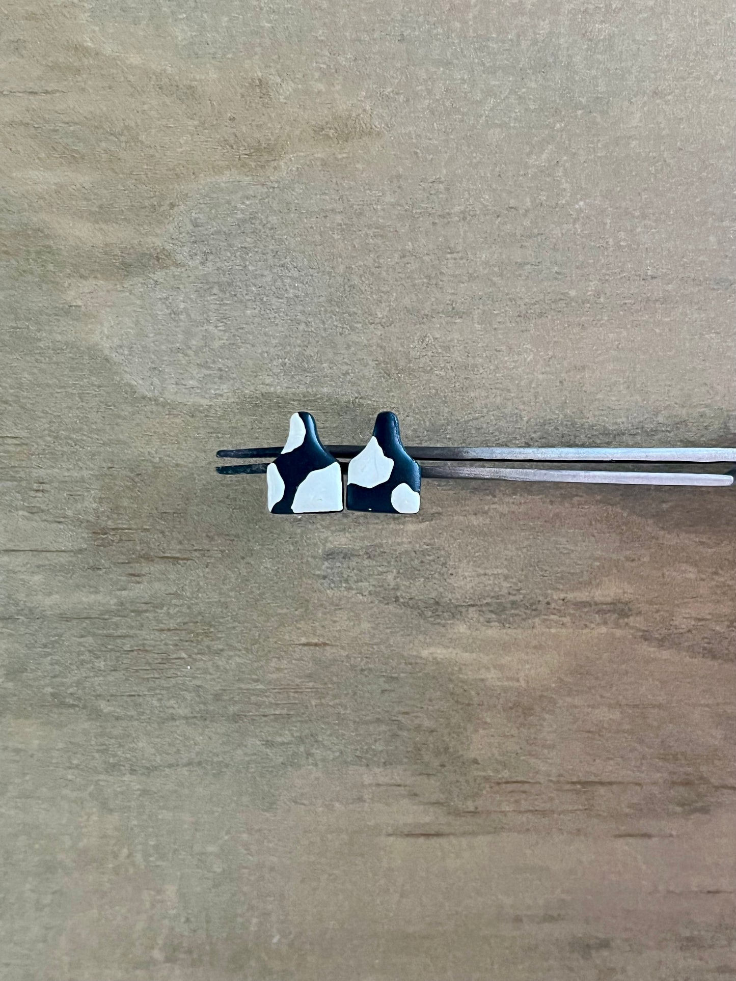 Black And White Cow Tag Earrings Small